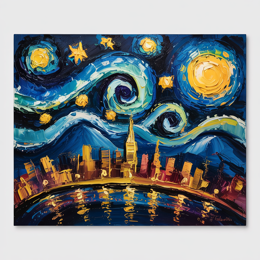 Starry Night Style Cityscape