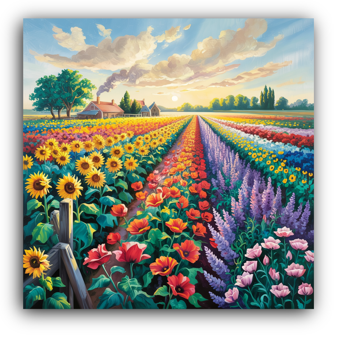 Vast Flower Field at Sunrise