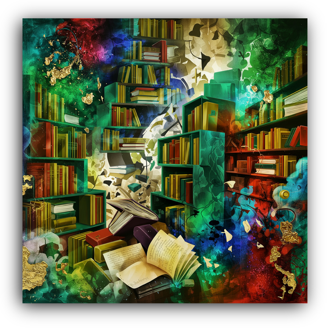 Whimsical Colorful Library Scene