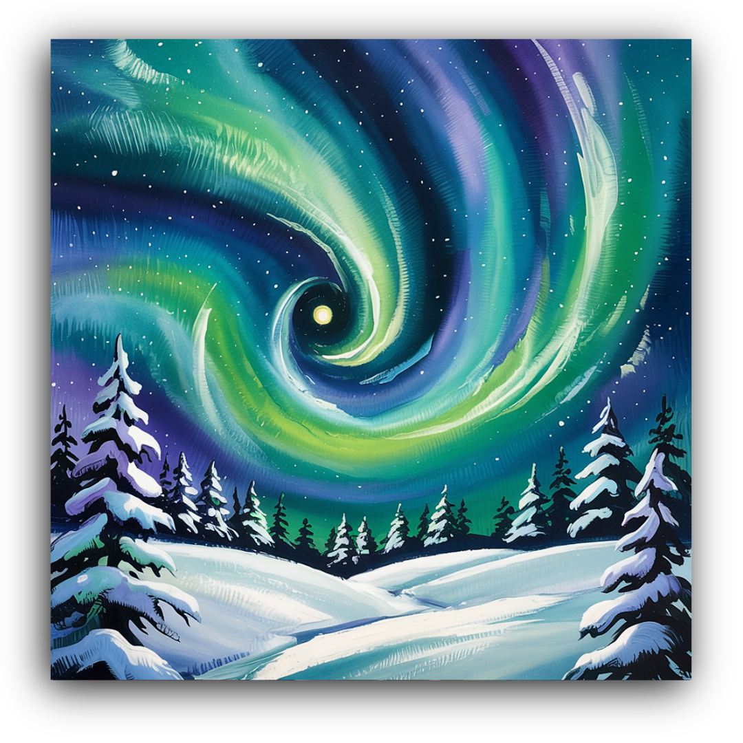 Aurora Borealis Over Snowy Forest