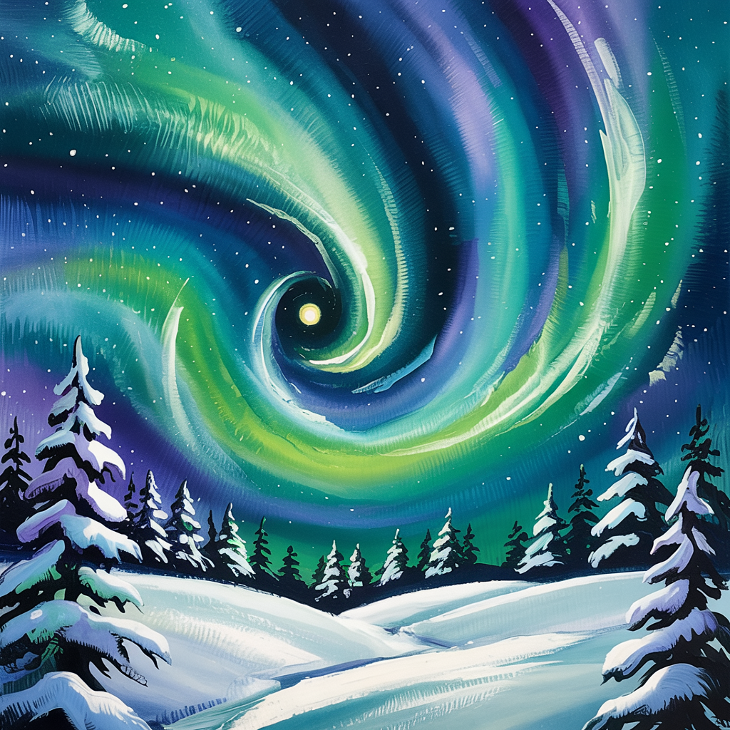 Aurora Borealis Over Snowy Forest