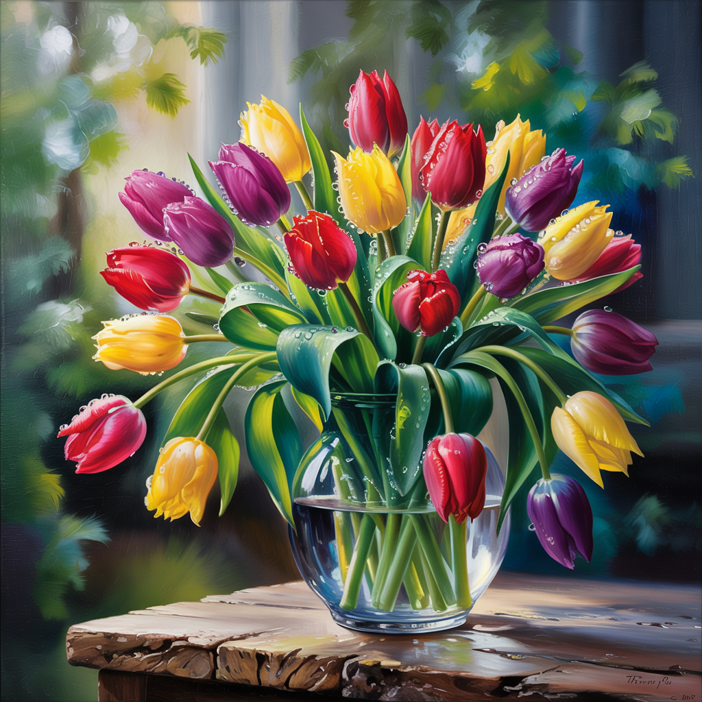Tulips in Morning Dew