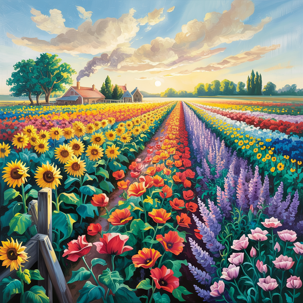 Vast Flower Field at Sunrise